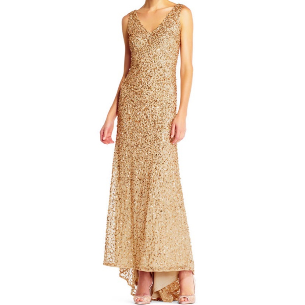 Adrianna Papell champagne beaded dress